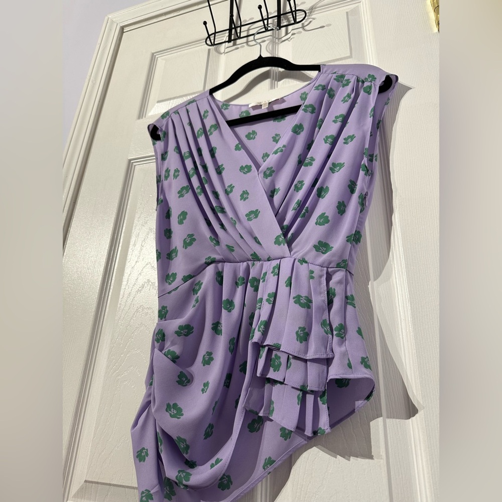 WAYF Purple Asymmetrical Wrap Blouse Cap Sleeve (XS) - Picture 6 of 16